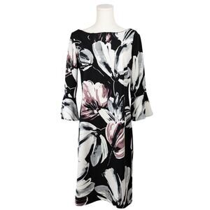 Peach Velvet Size M Dress Bell Sleeves Floral Black Pink